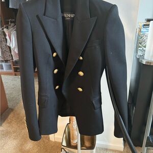 Balmain black wool blazer. Gold hardware. Size 34. Worn 3 times total.